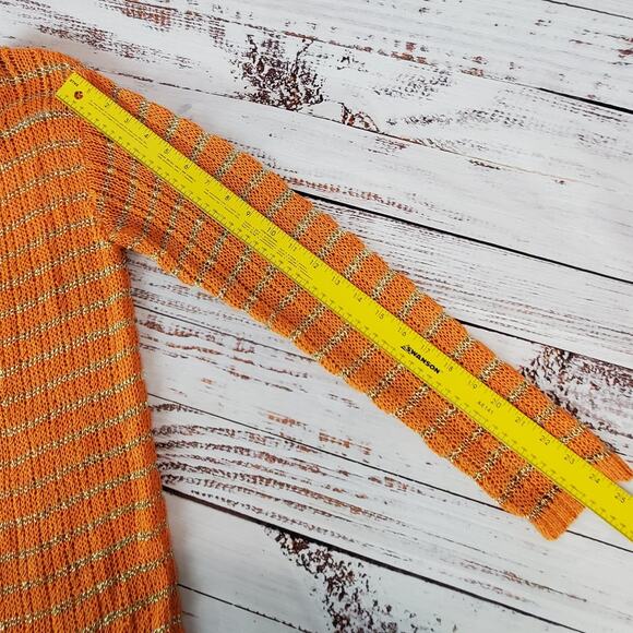 Banana Republic Tunic Crochet Knit Sweater Orange with Gold Metallic Stripes S - Picture 7 of 7